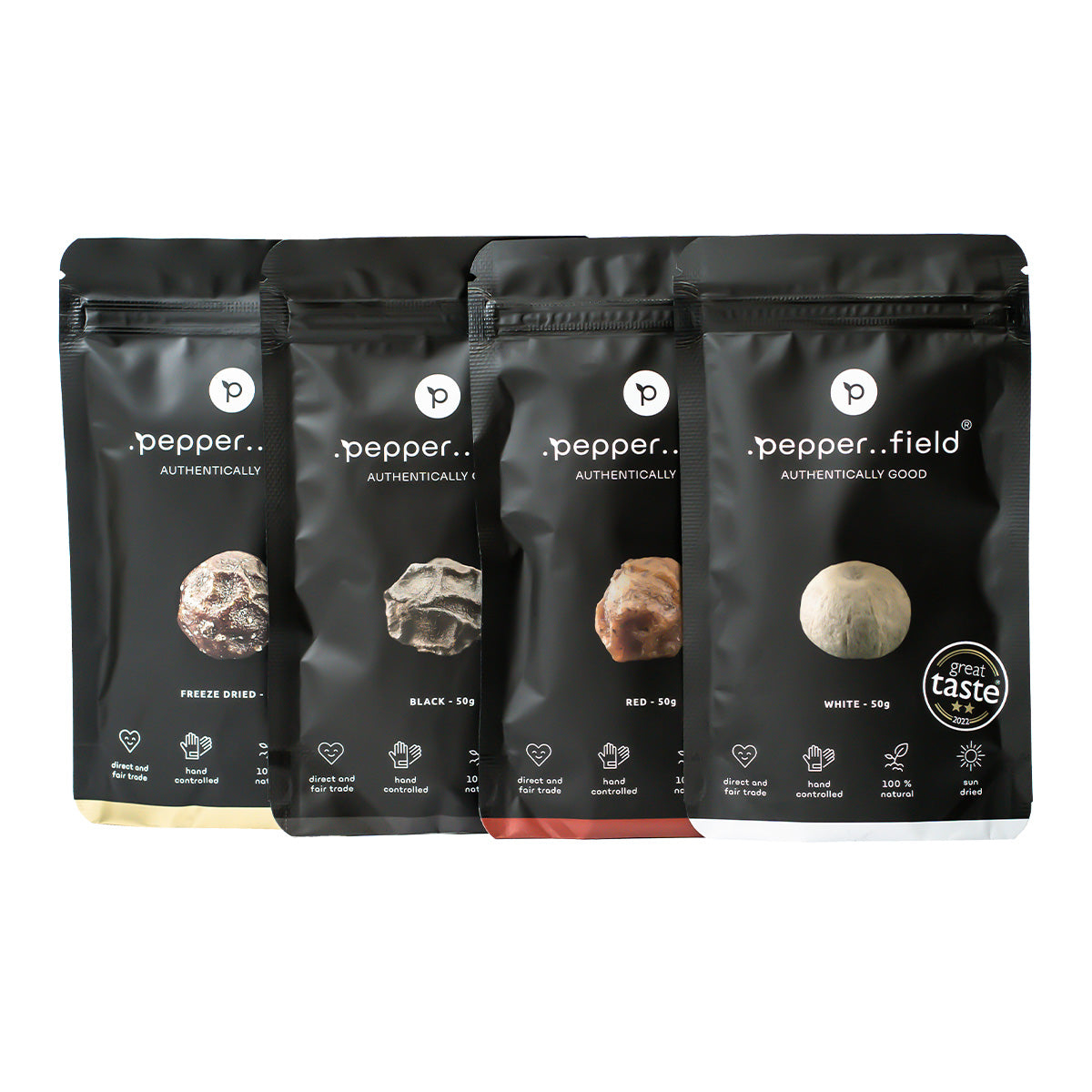 Kampotský pepř - černý, červený a bílý + zelený lyofilizovaný (4x50g)