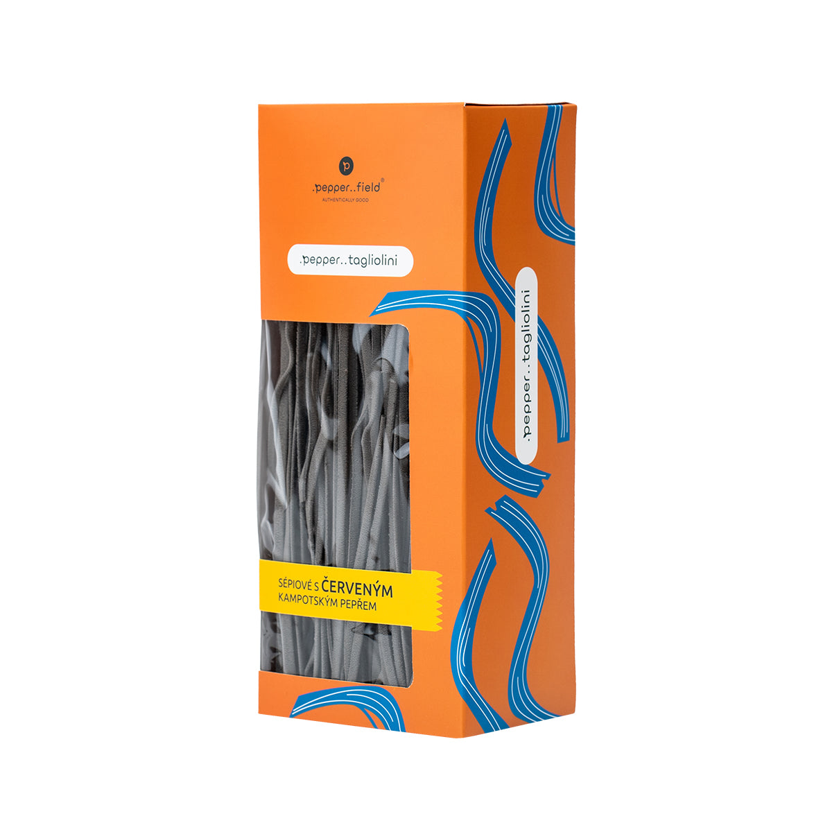 Premium sepia pasta .Pepper..tagliolini with red campot pepper